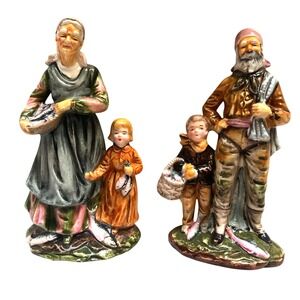 Vintage Porcelain Fisherman Fishwife Family Figurines Matching Pair 8"